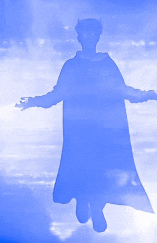 a silhouette of a person with horns on their head is floating in the air