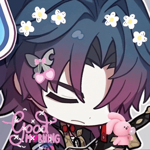 a cartoon drawing of a man with flowers on his head and the words good morning on the bottom