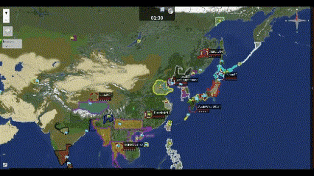 a computer screen shows a map of the world with a time of 01:30