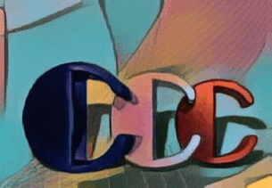 a close up of a painting of the word cdc on a blue background .