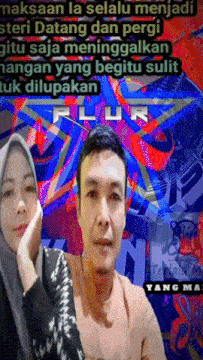 a man and a woman are sitting in front of a sign that says ' flur '