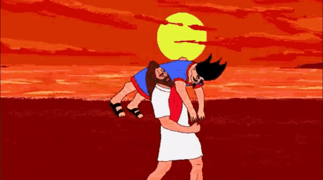 a cartoon of a man carrying another man in his arms