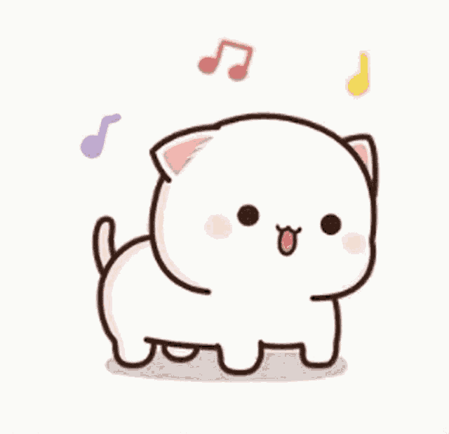 a cute cartoon cat is dancing with music notes .
