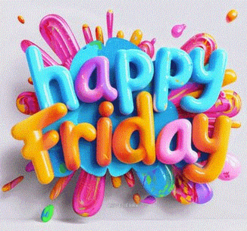 it is a happy friday greeting card with colorful balloons .