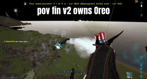 a screen shot of a video game with the words pov fin v2 owns oreo on it
