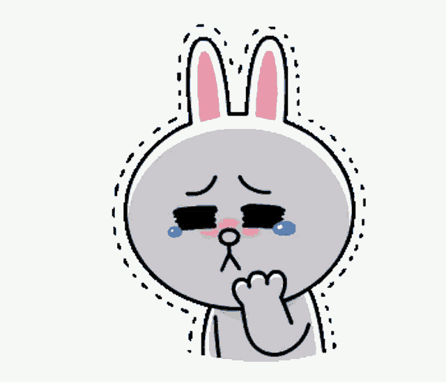 a cartoon rabbit is crying with tears coming out of his eyes .