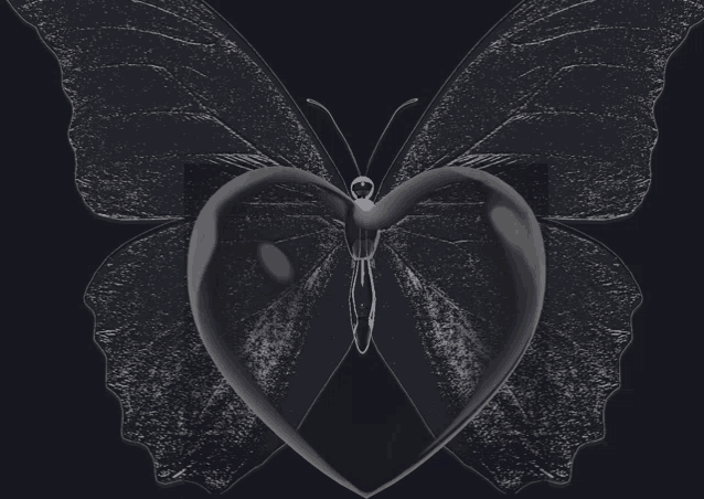 a butterfly with a heart in its wings on a dark background