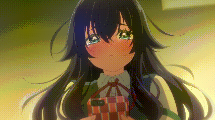 a girl with long black hair is crying while holding a cell phone in her hand .