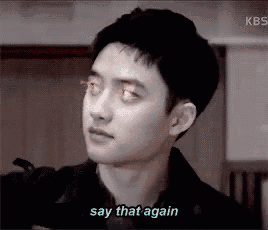 a young man is saying `` say that again '' while looking at the camera .