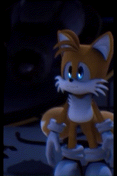 tails the fox from sonic the hedgehog is standing in the dark .