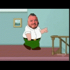 a cartoon character named peter griffin is dancing on a staircase
