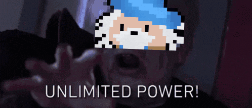 a pixel art of a person with the words " unlimited power " above them