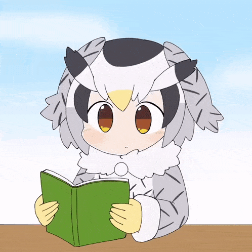 a cartoon character is reading a green book