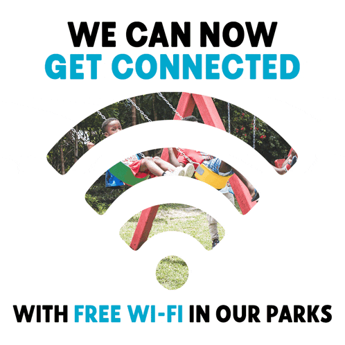 a sign that says we can now get connected with free wi-fi