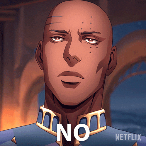 a cartoon of a bald man with the word no on his chest