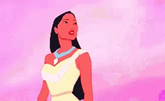 pocahontas from disney princess is wearing a white dress and a necklace .