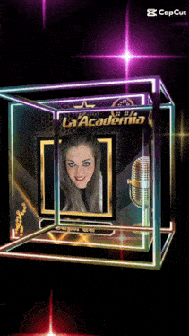 a picture of a woman in a cube that says la academia on it
