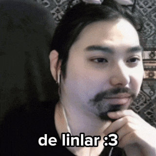 a man with a beard is wearing headphones and has the words de linlar : 3 on his face .