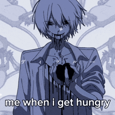 a drawing of a person with the words me when i get hungry underneath