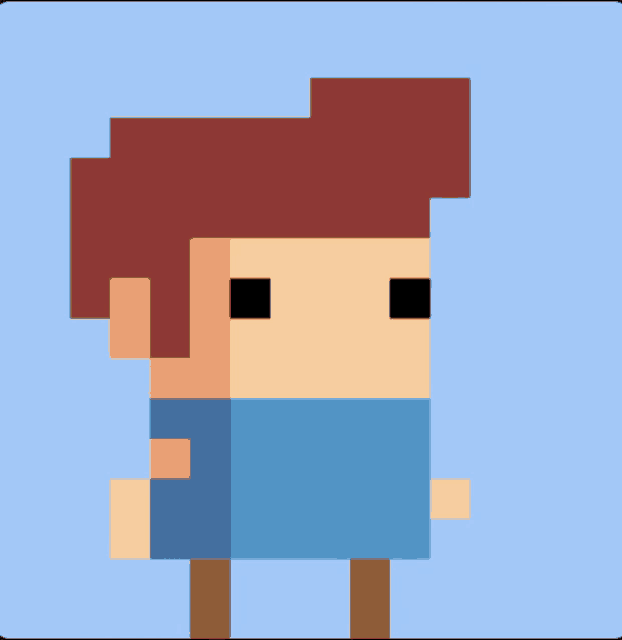 a pixel art of a man with a blue shirt on