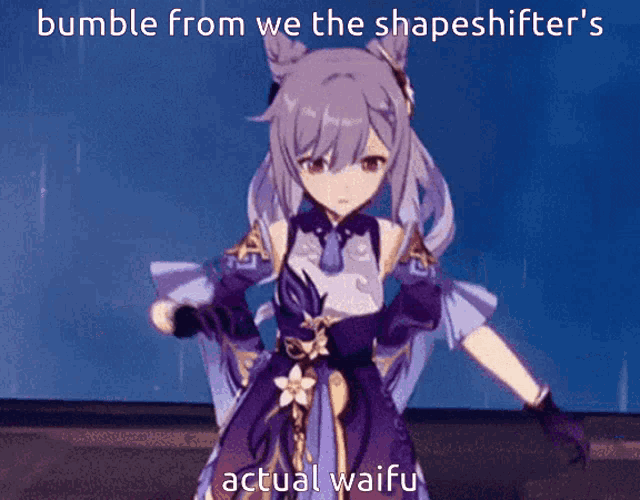 a picture of a girl with the words bumble from we the shapeshifter 's actual waifu on the bottom