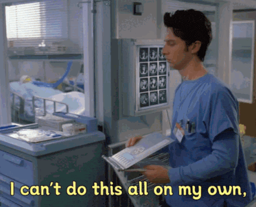 a man in a hospital room with the words " i can 't do this all on my own " above him