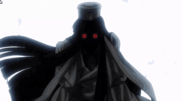 a cartoon character with red eyes is standing in the dark