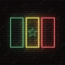 a neon sign of the flag of senegal on a brick wall