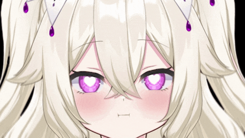 a close up of a girl with white hair and pink eyes