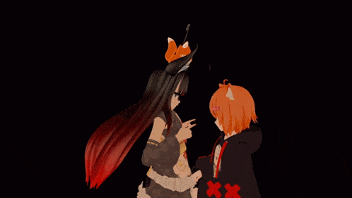 a girl with a fox ear is touching another girl 's arm