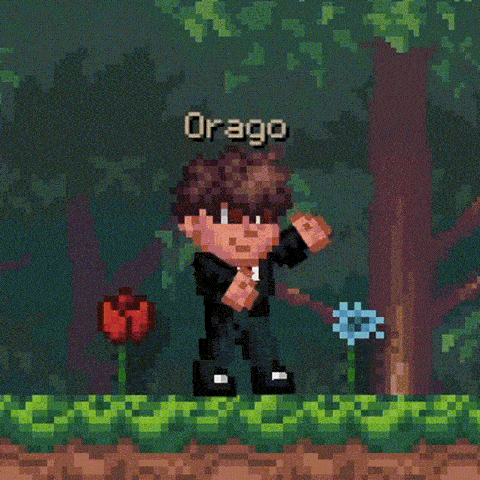 a pixel art of a boy named drago