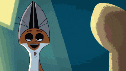 a cartoon of a fox wearing a hat with a pointed top