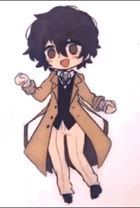 a chibi drawing of a person wearing a trench coat and pants .