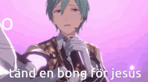 a purple background with a cartoon character and the words tand en bong for jesus on it