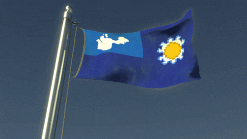 a blue flag with a white eagle and a yellow sun