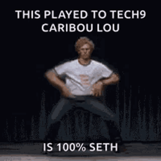 a man in a white shirt is dancing on a black background .