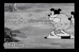 a black and white cartoon with the word shivering on the bottom right