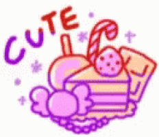 a cartoon drawing of a cake with a candy cane on top and the word cute .