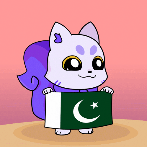 a cartoon of a cat holding a flag with a crescent moon and star on it