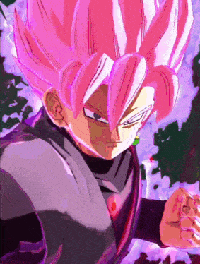 a cartoon character with pink hair and a black shirt