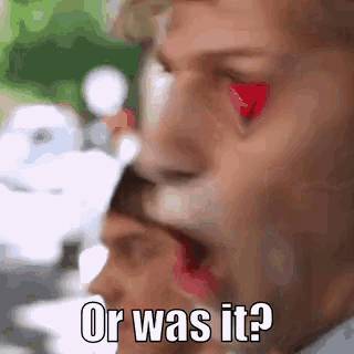 a man with a red heart in his eye is asking or was it