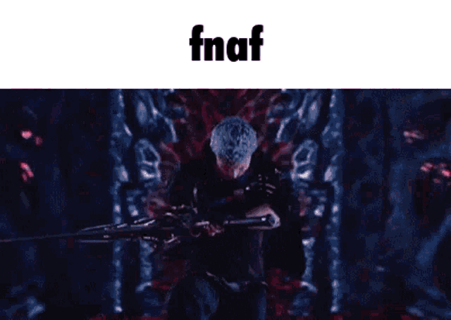 a person is standing in a dark room with a red background and the word fnaf on it .