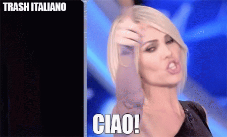 a woman giving the middle finger with the word ciao written below her