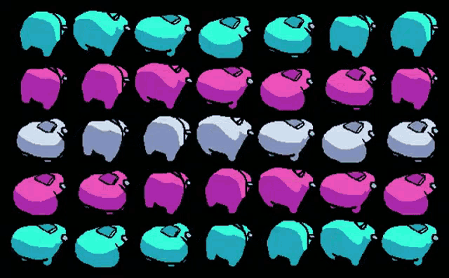 a bunch of different colored sheep are lined up in a row on a black background
