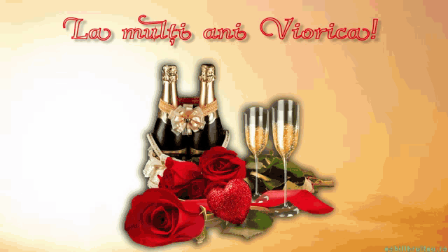 a greeting card with two bottles of champagne and two glasses