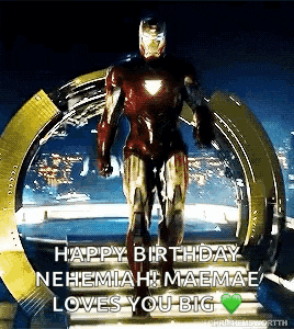 a picture of iron man standing in front of a gold archway .