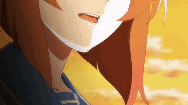 a close up of a cartoon character with red hair