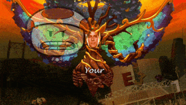 a man is surrounded by a colorful butterfly with the words your on the bottom right