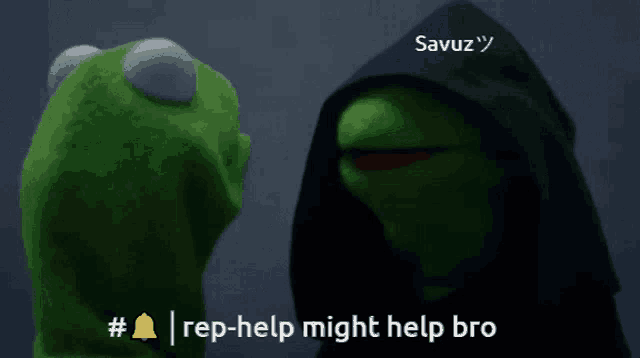two kermit the frogs are standing next to each other and the caption says rep-help might help bro