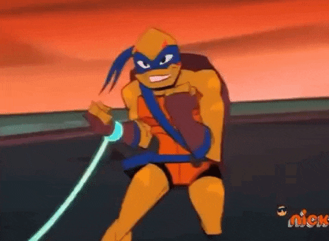 a cartoon character from teenage mutant ninja turtles is holding a rope in his hand .